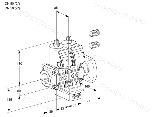 Kromschroder VCG 3E50R/50F05NGEWR3/PPPP/PPPP — двойной электромагнитный газовый клапан — 88101578