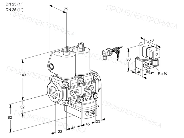 Kromschroder VCG 1E25R/25R05NGEWL3/ZYPP/PPPP — двойной электромагнитный газовый клапан — 88105238