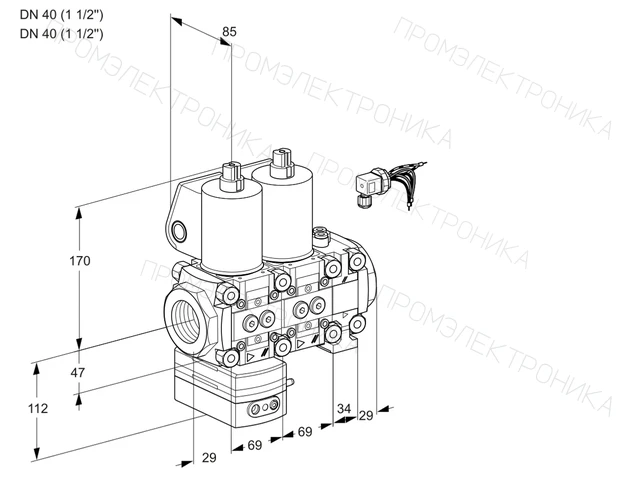 Kromschroder VCD 2E40R/40R05D-100NVWL/PPPP/PPPP — двойной электромагнитный газовый клапан — 88100311