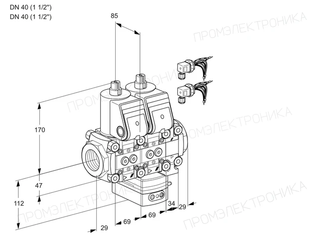 Kromschroder VCG 2E40R/40R05NGEVWR6/PPPP/PPPP — двойной электромагнитный газовый клапан — 88103471