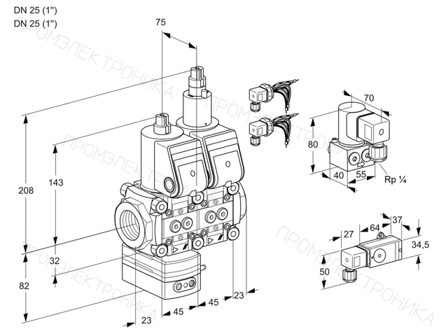 Kromschroder VCD 1E25R/25R05D-25LWR6/1-PP/ZYPP — двойной электромагнитный газовый клапан — 88101717