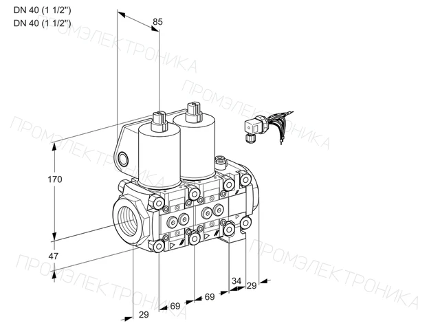 Kromschroder VCS 2E40R/40R05NNVWL3/PPPP/PPPP — двойной электромагнитный газовый клапан — 88105109