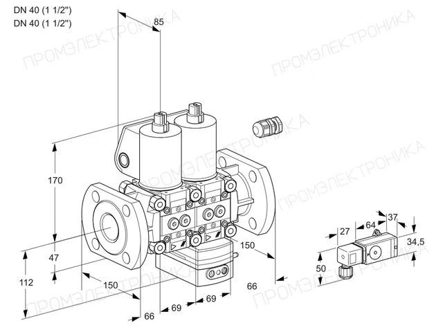 Kromschroder VCG 2E40F/40F05NGEWL/PPPP/-3PP — двойной электромагнитный газовый клапан — 88104986