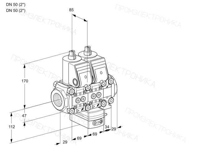 Kromschroder VCG 2E50R/50R05NGEVWR/PPPP/PPPP — двойной электромагнитный газовый клапан — 88103245