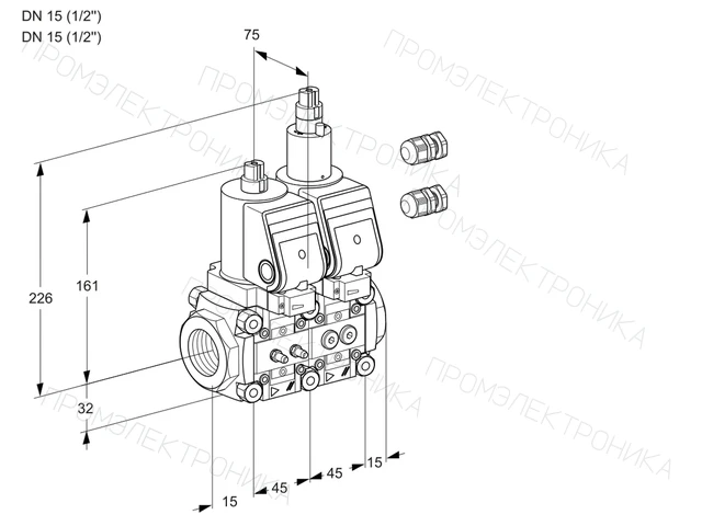 Kromschroder VCS 1E15R/15R05NLWGR3/MMPP/PPPP — двойной электромагнитный газовый клапан — 88105612