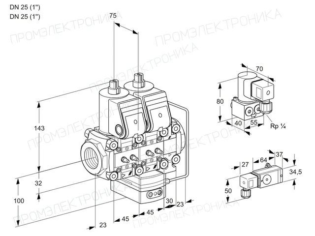 Kromschroder VCH 1E25R/25R05NHEVWR/MMMM/PPZY — двойной электромагнитный газовый клапан — 88106800