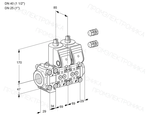 Kromschroder VCS 2E40R/25R05FNNWR3/PPPP/PPPP — двойной электромагнитный газовый клапан — 88101373