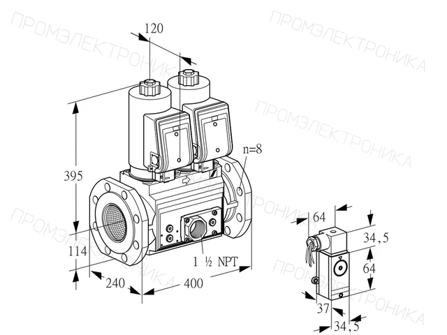 Kromschroder VCS 9T125A05NNAGRE/P3VP/MMMM — двойной электромагнитный газовый клапан — 88203974