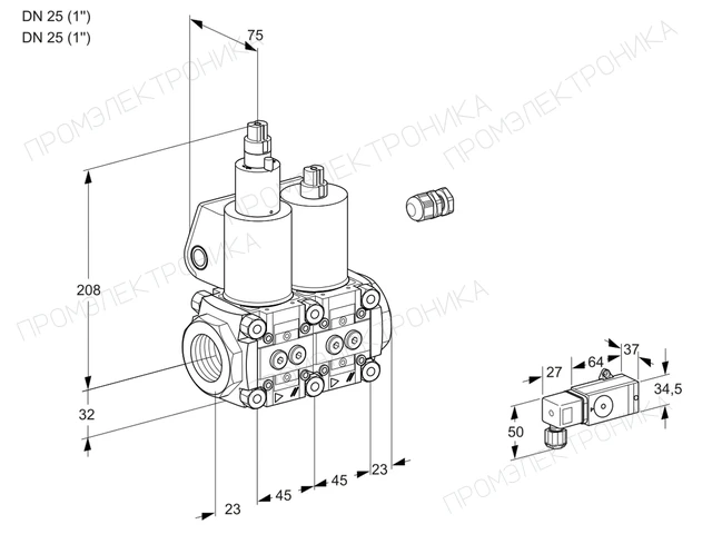 Kromschroder VCS 1E25R/25R05LNWL/PPPP/4-PP — двойной электромагнитный газовый клапан — 88103710