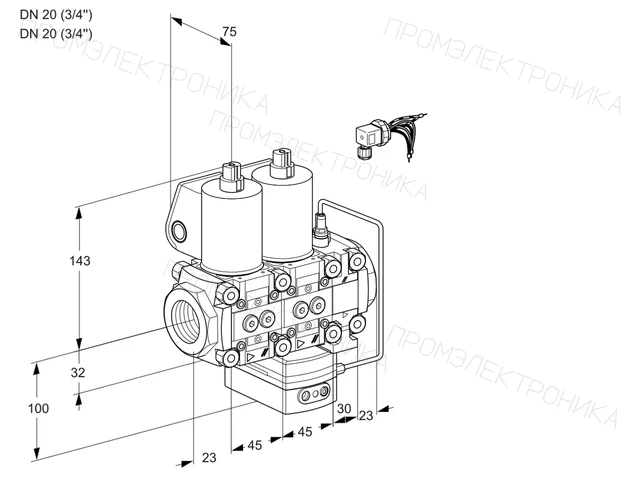 Kromschroder VCH 1E20R/20R05NHEVWL/PPPP/PPPP — двойной электромагнитный газовый клапан — 88103389