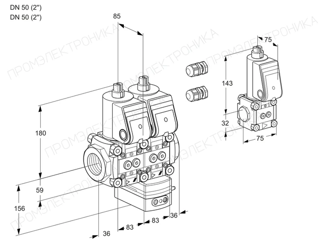 Kromschroder VCV 3E50R/50R05NVKWR3/PPPP/PPZS — двойной электромагнитный газовый клапан — 88105636
