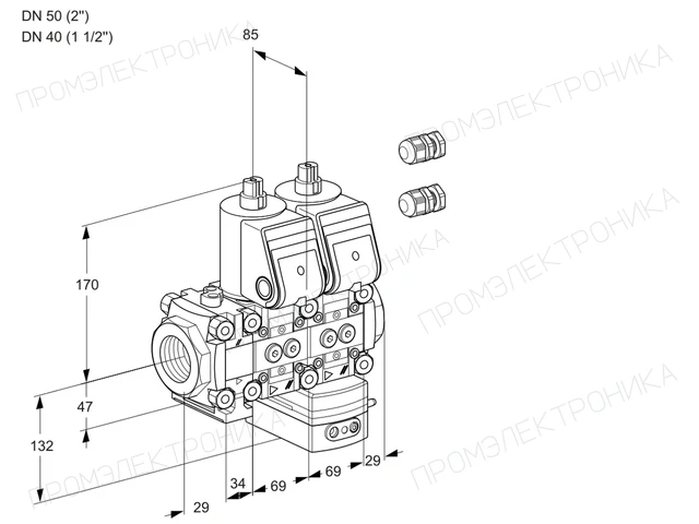 Kromschroder VCH 2E50R/40R05FNHEWR3/PPPP/PPPP — двойной электромагнитный газовый клапан — 88101626