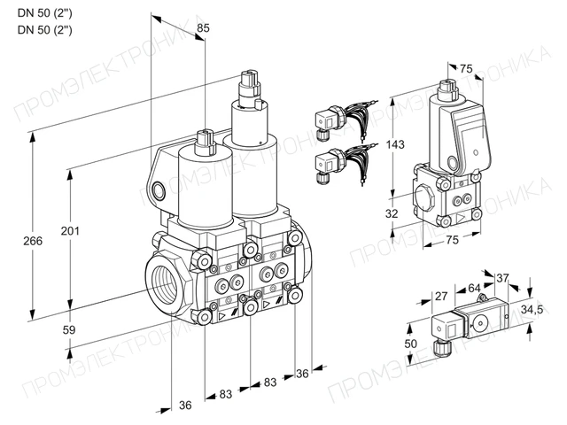 Kromschroder VCS 3E50R/50R05NLWSL8/PPBS/3-PP — двойной электромагнитный газовый клапан — 88107124