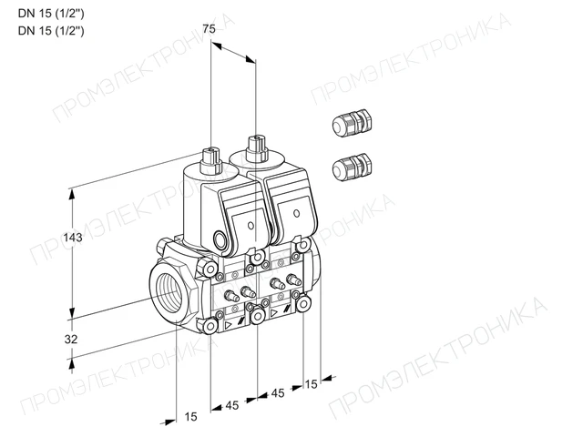 Kromschroder VCS 1E15R/15R05NNQR3/MMMM/PPPP — двойной электромагнитный газовый клапан — 88102750