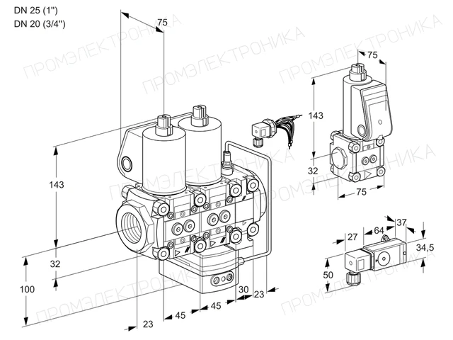 Kromschroder VCH 1E25R/20R05NHEVWL/PPZS/3--2 — двойной электромагнитный газовый клапан — 88105849
