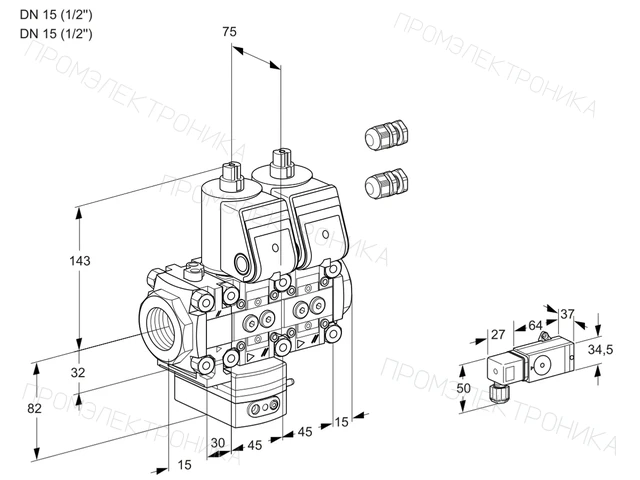 Kromschroder VCD 1E15R/15R05FD-50NQR3/3-PP/PPPP — двойной электромагнитный газовый клапан — 88106537