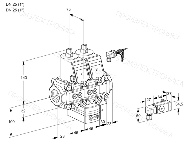 Kromschroder VCV 1E25R/25R05NVKVQR/2-PP/PPPP — двойной электромагнитный газовый клапан — 88104410