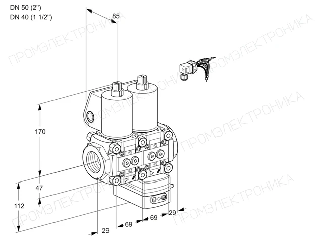 Kromschroder VCG 2E50R/40R05NGEWL/PPPP/PPPP — двойной электромагнитный газовый клапан — 88102715
