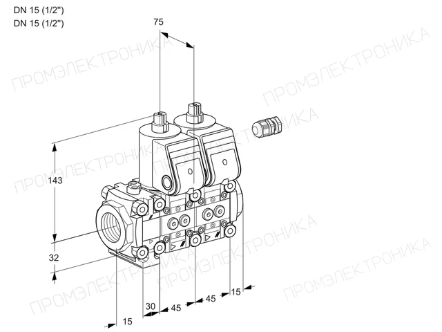 Kromschroder VCS 1E15R/15R05FNNWR/PPPP/PPPP — двойной электромагнитный газовый клапан — 88101223
