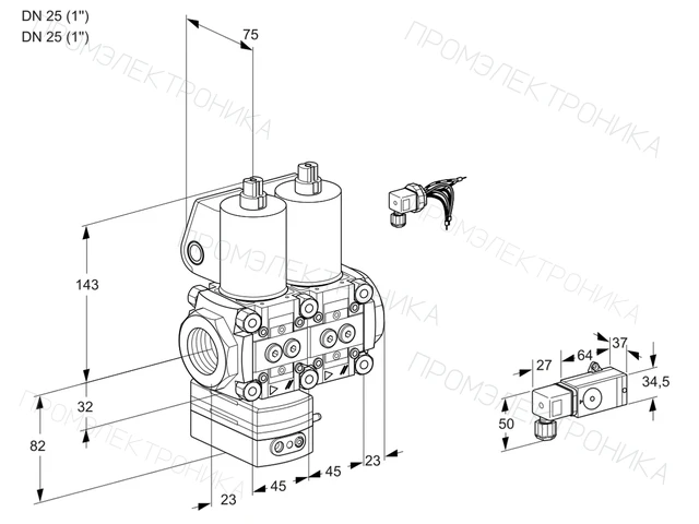 Kromschroder VCG 1E25R/25R05GENWL/PP2-/PPPP — двойной электромагнитный газовый клапан — 88100281