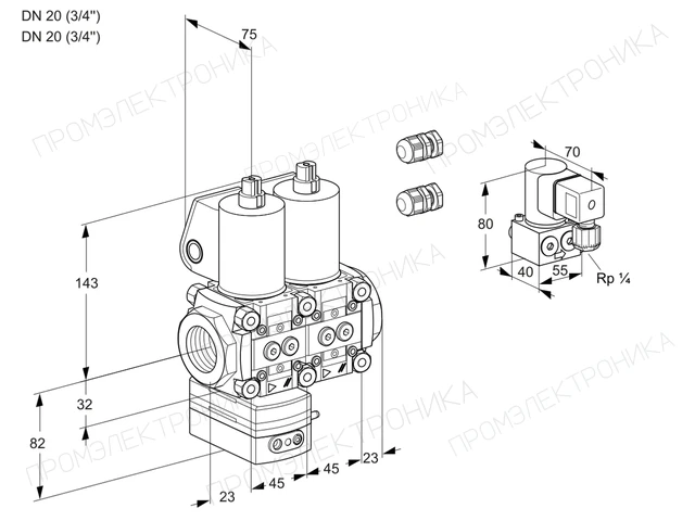 Kromschroder VCD 1E20R/20R05D-25NWL3/MMZY/PPPP — двойной электромагнитный газовый клапан — 88107714