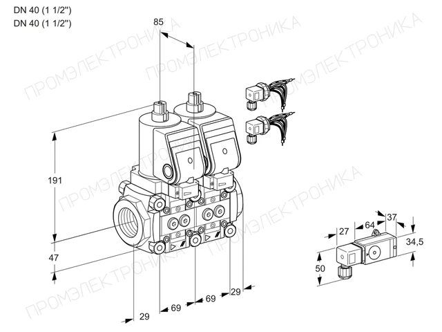 Kromschroder VCS 2E40R/40R05NNWGR8/1--2/PPPP — двойной электромагнитный газовый клапан — 88107157