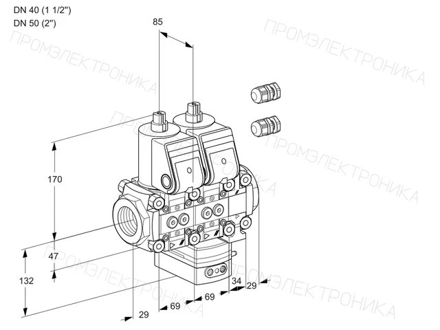 Kromschroder VCH 2E40R/50R05NHEVWR3/PPPP/PPPP — двойной электромагнитный газовый клапан — 88101890