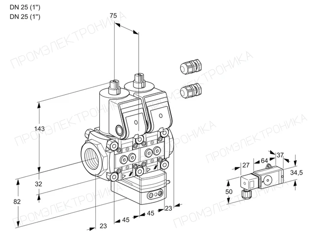 Kromschroder VCG 1E25R/25R05NGNKR3/2-PP/PPPP — двойной электромагнитный газовый клапан — 88103799