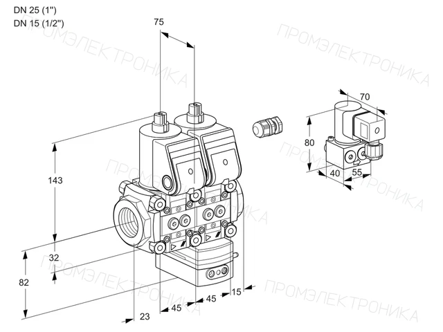 Kromschroder VCG 1E25R/15R05NGEWR/PPPP/PPBY — двойной электромагнитный газовый клапан — 88105657