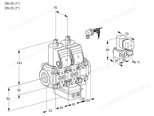 Kromschroder VCG 1E25R/25R05NGEVWR/PPPP/PPZY — двойной электромагнитный газовый клапан — 88105961