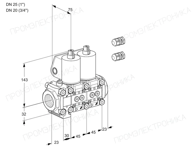 Kromschroder VCS 1E25R/20R05FNNWL3/PPPP/PPPP — двойной электромагнитный газовый клапан — 88105234