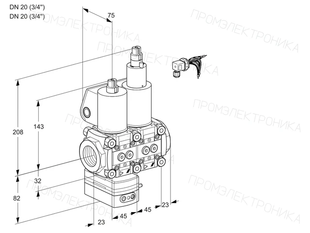 Kromschroder VCD 1E20R/20R05D-100LQL/PPPP/PPPP — двойной электромагнитный газовый клапан — 88100316