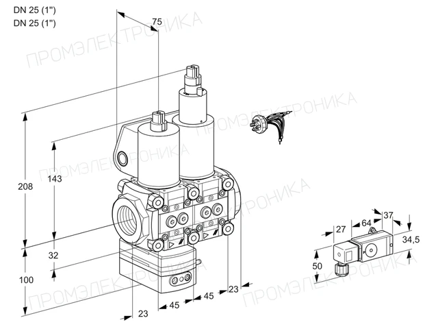 Kromschroder VCV 1E25R/25R05VKLWL/PPPP/2-PP — двойной электромагнитный газовый клапан — 88100291