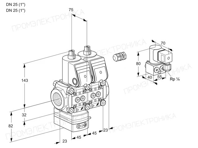 Kromschroder VCD 1E25R/25R05D-50NWR/PPPP/PPZY — двойной электромагнитный газовый клапан — 88107027