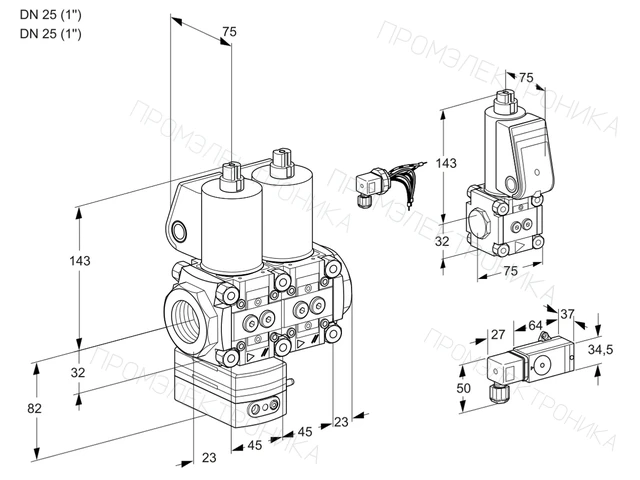 Kromschroder VCD 1E25R/25R05D-25NWL/ZSPP/3-MM — двойной электромагнитный газовый клапан — 88107460