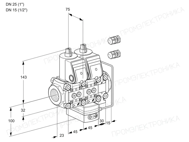 Kromschroder VCH 1E25R/15R05NHEVWR3/PPPP/PPPP — двойной электромагнитный газовый клапан — 88102557