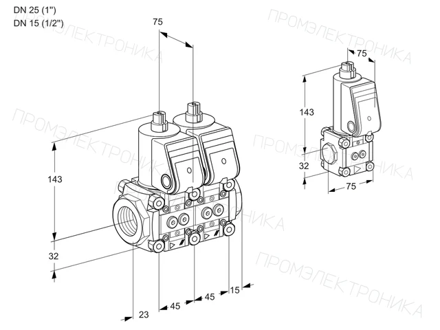 Kromschroder VCS 1E25R/15R05NNWR/PPPP/PPZS — двойной электромагнитный газовый клапан — 88100604