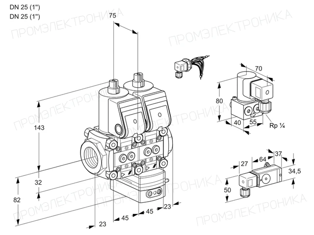 Kromschroder VCG 1E25R/25R05NGEWR/PP3-/ZYPP — двойной электромагнитный газовый клапан — 88106475