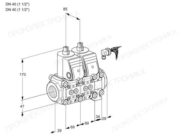 Kromschroder VCS 2E40R/40R05NNVWR3/PPPP/PPPP — двойной электромагнитный газовый клапан — 88105108