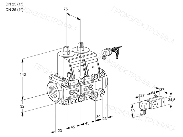 Kromschroder VCS 1E25R/25R05NNVWR/1--4/MMMM — двойной электромагнитный газовый клапан — 88107592