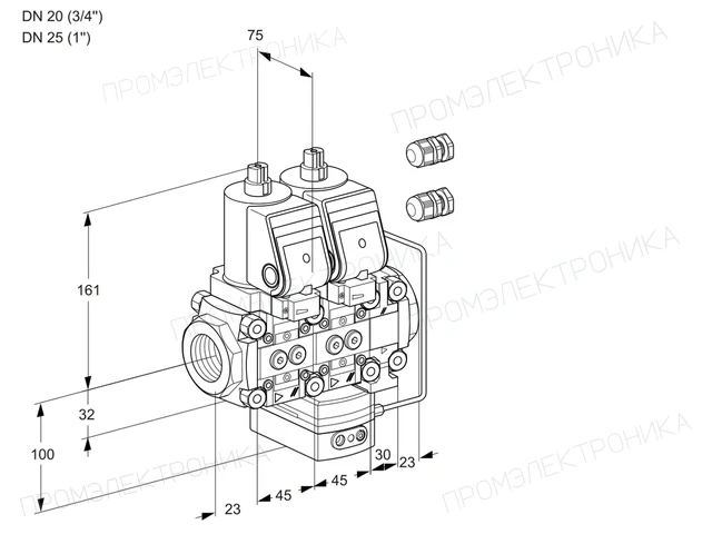 Kromschroder VCH 1E20R/25R05NHEVQSR3/PPPP/PPPP — двойной электромагнитный газовый клапан — 88107110