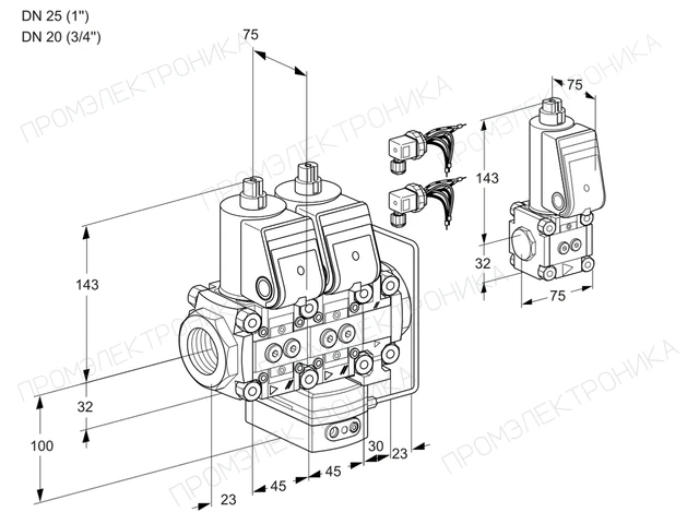 Kromschroder VCH 1E25R/20R05NHEVWR6/PPPP/PPBS — двойной электромагнитный газовый клапан — 88106423