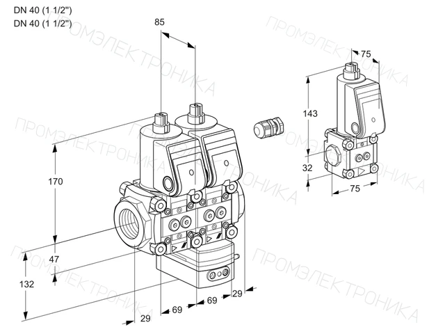 Kromschroder VCV 2E40R/40R05NVKWR/PPPP/PPBS — двойной электромагнитный газовый клапан — 88107059