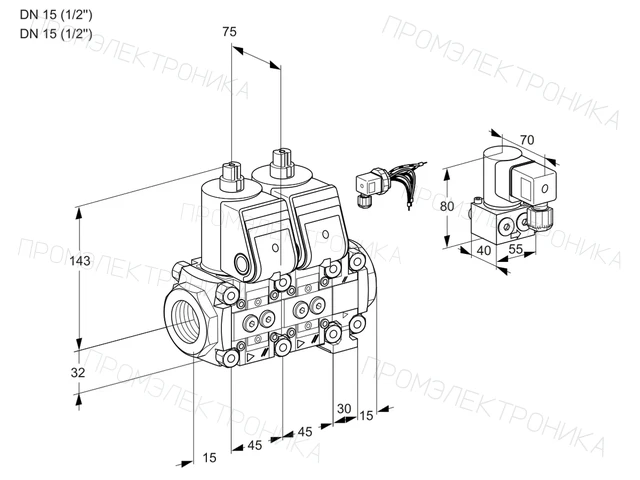 Kromschroder VCS 1E15R/15R05NNVWR/PPPP/BYPP — двойной электромагнитный газовый клапан — 88107723