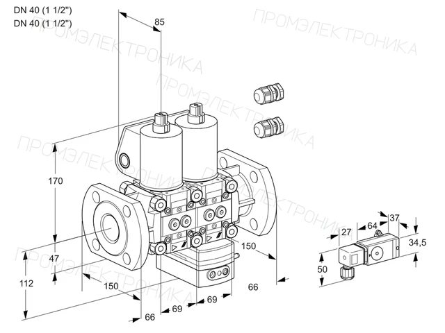 Kromschroder VCD 2E40F/40F05ND-25WL3/PPPP/1-MM — двойной электромагнитный газовый клапан — 88100754