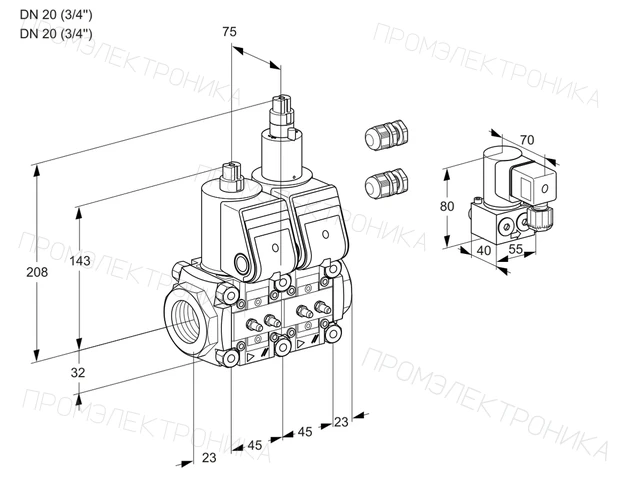 Kromschroder VCS 1E20R/20R05NLWR3/MMMM/PPBY — двойной электромагнитный газовый клапан — 88101203