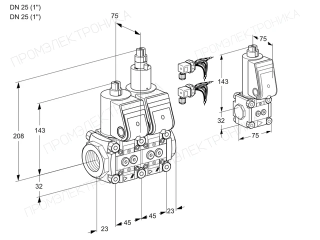 Kromschroder VCS 1E25R/25R05NLWR6/PPPP/BSPP — двойной электромагнитный газовый клапан — 88104800