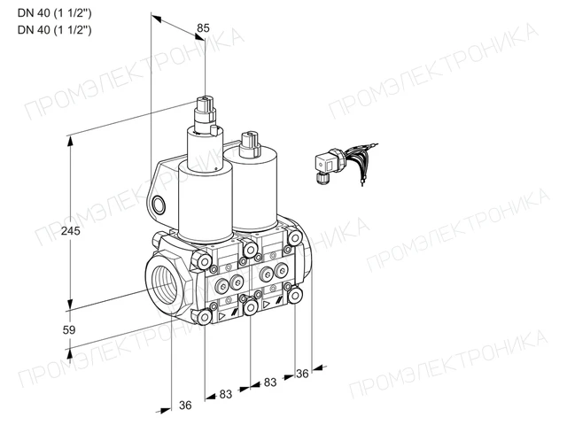 Kromschroder VCS 3E40R/40R05LNWL3/PPPP/PPPP — двойной электромагнитный газовый клапан — 88104500