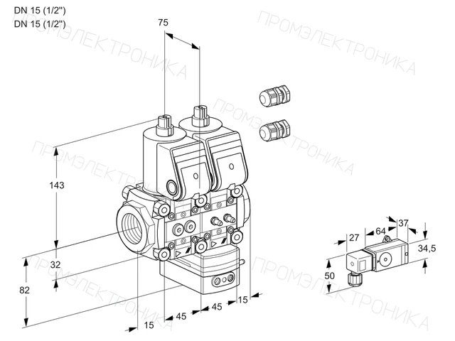 Kromschroder VCG 1E15R/15R05NGEWR3/3-MM/2-PP — двойной электромагнитный газовый клапан — 88103278
