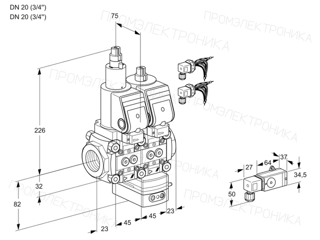 Kromschroder VCG 1E20R/20R05LGEWSR8/3--3/PPPP — двойной электромагнитный газовый клапан — 88104183